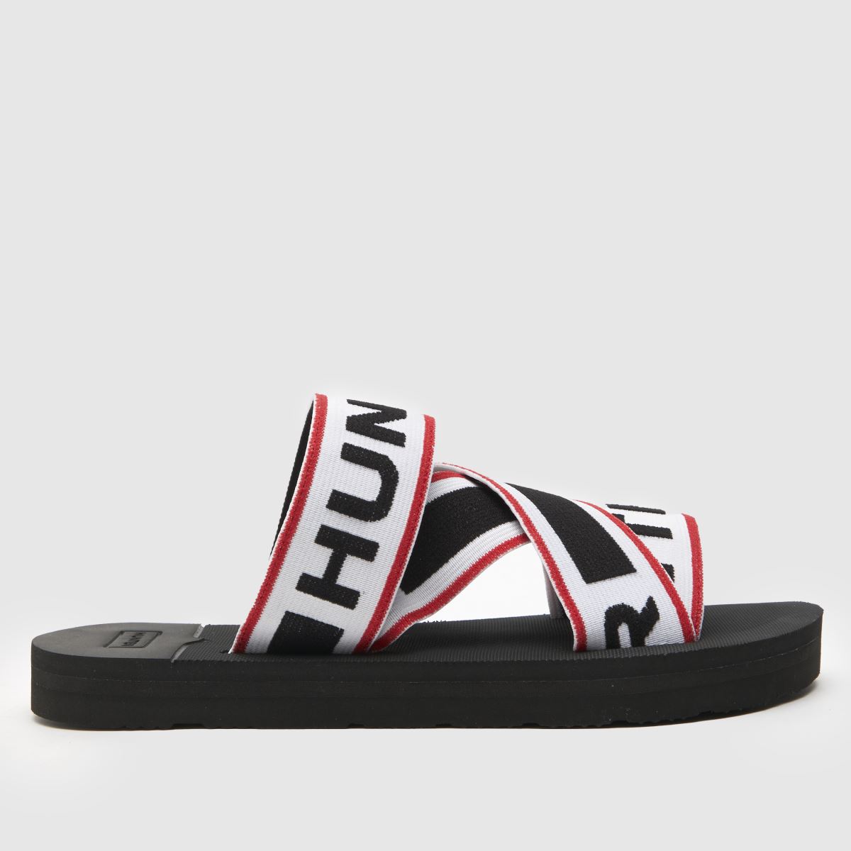 HUNTER BOOTS logo slider sandals in black & red