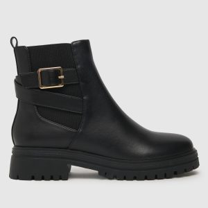schuh arrow chunky buckle boots in black