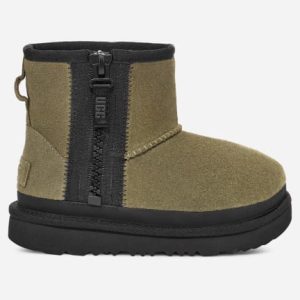 UGG® Classic Mini Zipper Tape Logo Boot in Green, Size 5, Leather