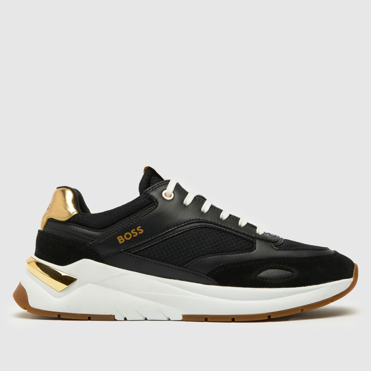 BOSS skylar runn trainers in black & gold