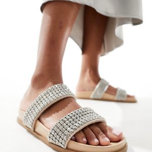 schuh Tessie embellished slides in neutral
