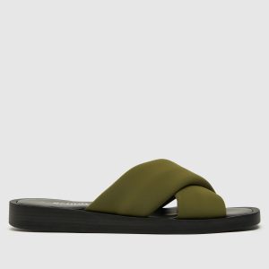 schuh taiwan satin cross strap sandals in green