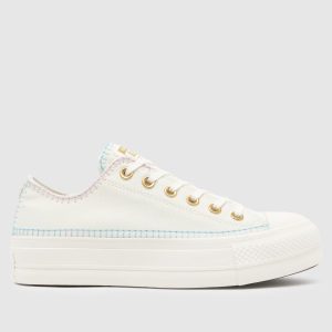 Converse all star lift ox craft stitch trainers in white & gold