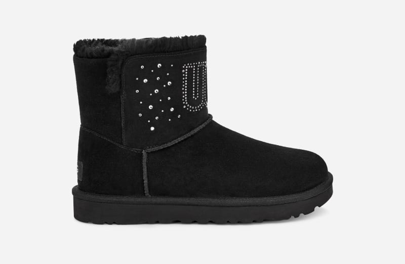 UGG® Classic Gem Mini Boot in Black, Size 6