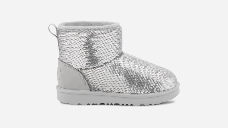 UGG® Classic Mini Mirror Ball Boot in Grey, Size 2, Leather