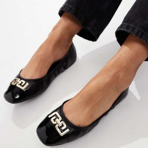 ALDO Dwendadan Rouched Ballet Flat in Black Leather