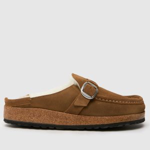 BIRKENSTOCK buckley shearling clog sandals in brown