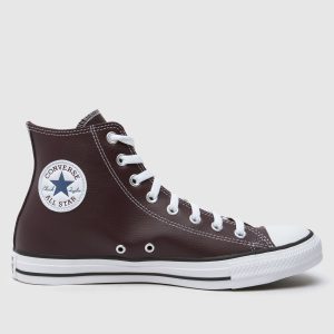 Converse all star hi faux leather trainers in burgundy