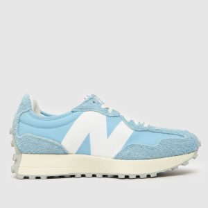 New Balance 327 trainers in white & pl blue