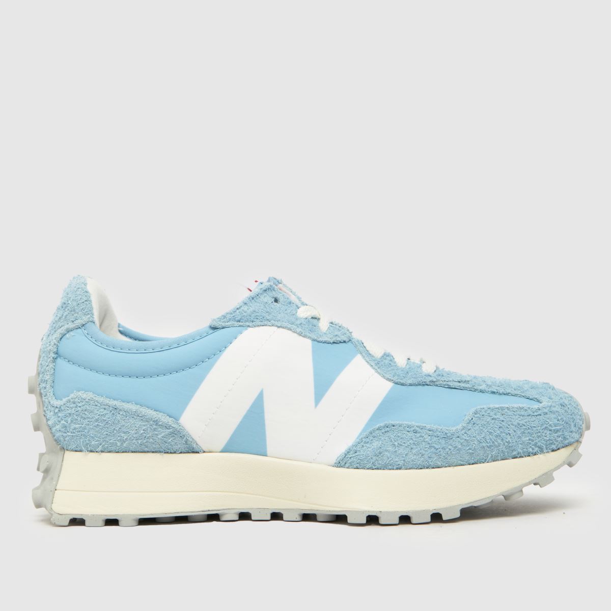 New Balance 327 trainers in white & pl blue