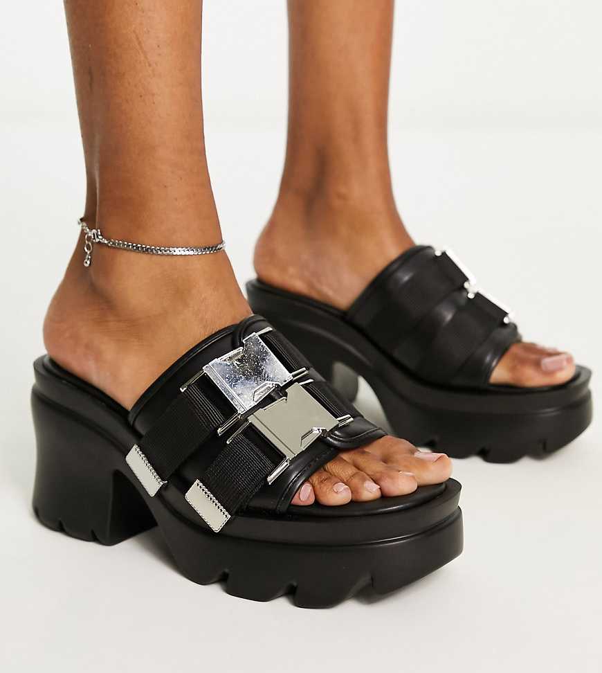 Public Desire Wide Fit Oslo chunky heeled sandals in black