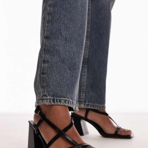 Topshop Wide Fit Gabby strappy block heel sandal in black