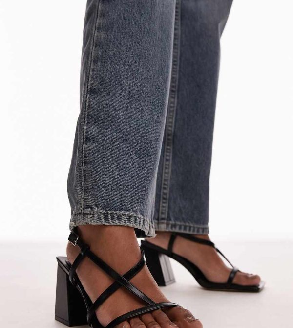 Topshop Wide Fit Gabby strappy block heel sandal in black