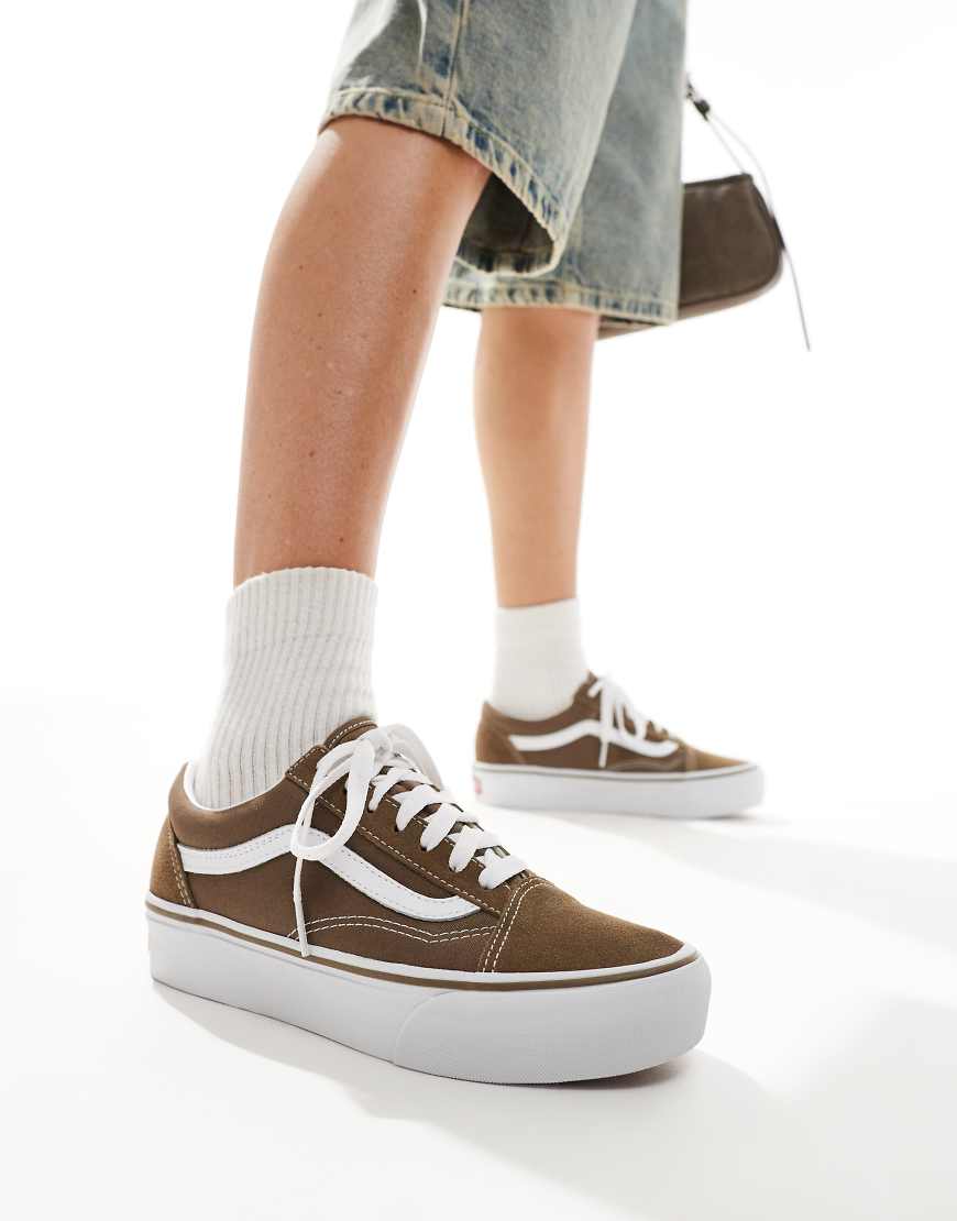 Vans old skool platform trainers in mid brown