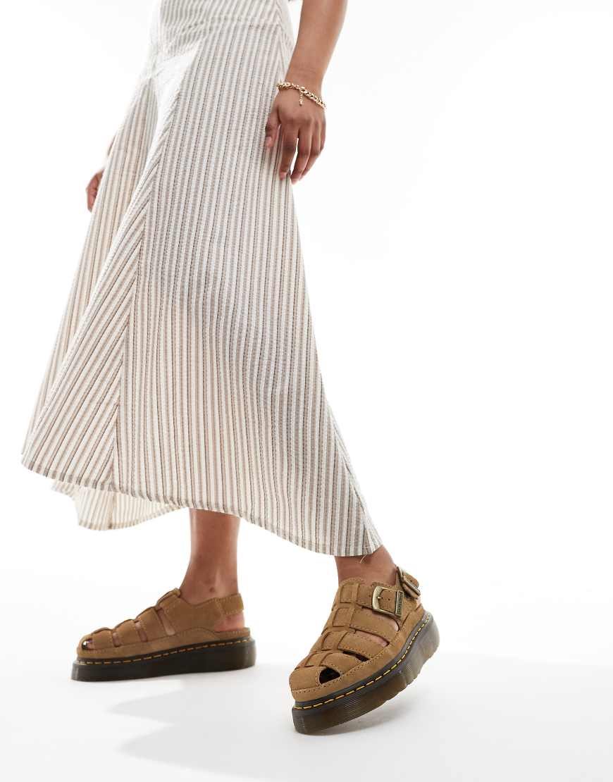 Dr Martens Wrenlie quad caged sandals in tan suede-Brown