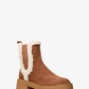 MK Asher Suede and Faux Shearling Boot - Brown - Michael Kors
