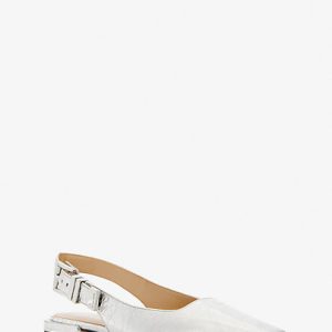 MK Darrington Metallic Crackled Leather Flat - Silver - Michael Kors
