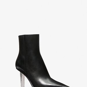 MK Halle Embellished Leather Ankle Boot - Black - Michael Kors