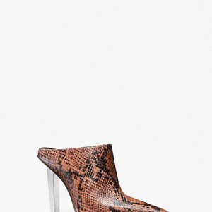 MK Halle Snake Embossed Leather Mule Pump - Brown - Michael Kors