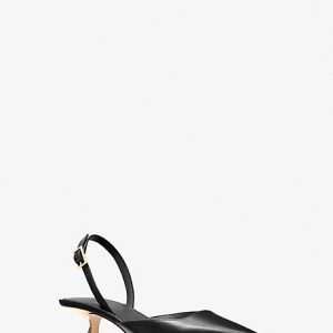 MK Luna Leather Slingback Kitten Pump - Black - Michael Kors