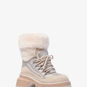 MK Shiloh Embellished Mixed-Media Boot - Natural - Michael Kors