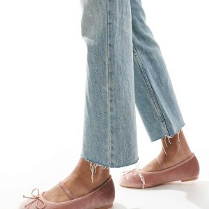 Public Desire Alexa bow ballet flats with strap in blush velvet WF-Pink