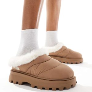 Steve Madden Fireplace faux fur lined slippers in tan-Brown