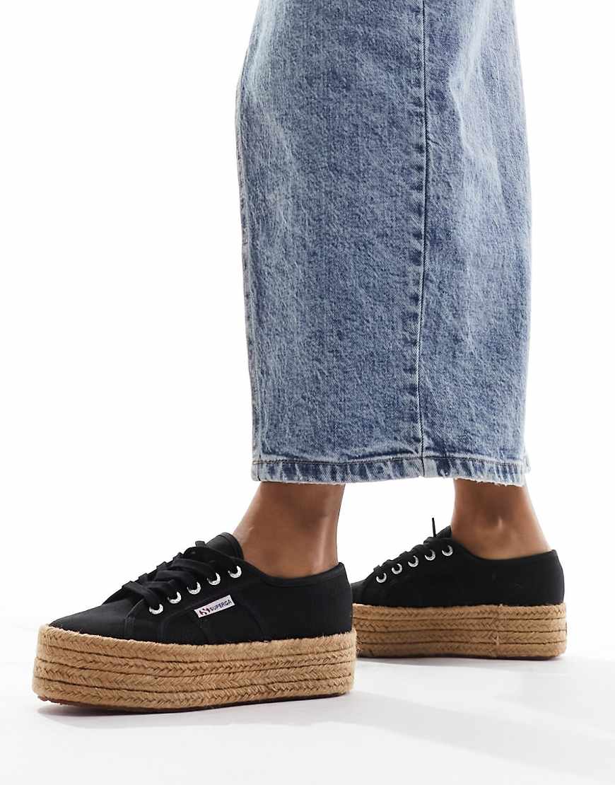 Superga rope sole flatform trainers in black