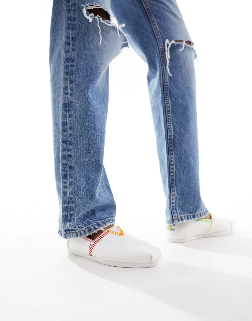 Toms Alpargata espadrilles in white with rainbow stripe trim