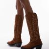Topshop Bailey premium leather western boot in cognac suede-No colour