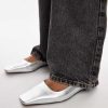 Topshop Blakely premium leather square toe ballet flats in silver
