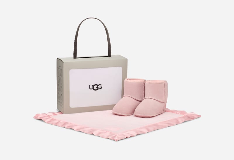 UGG® Classic Boot and Lovey Blanket in Pink, Size 0.5, Suede