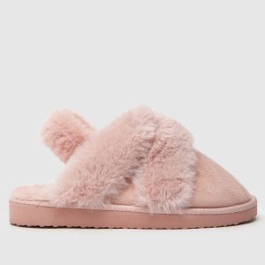 schuh harper fur mule slippers in pale pink