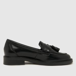 schuh lina leather tassel loafer flat shoes in black