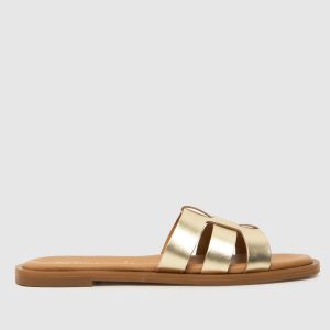 schuh tierney leather slider sandals in gold