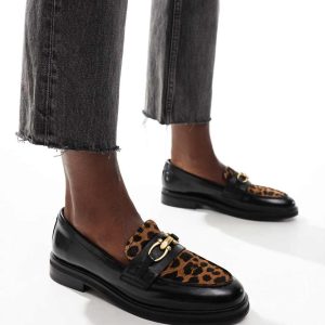 ALDO Bissom loafers in black and leopard leather-Brown