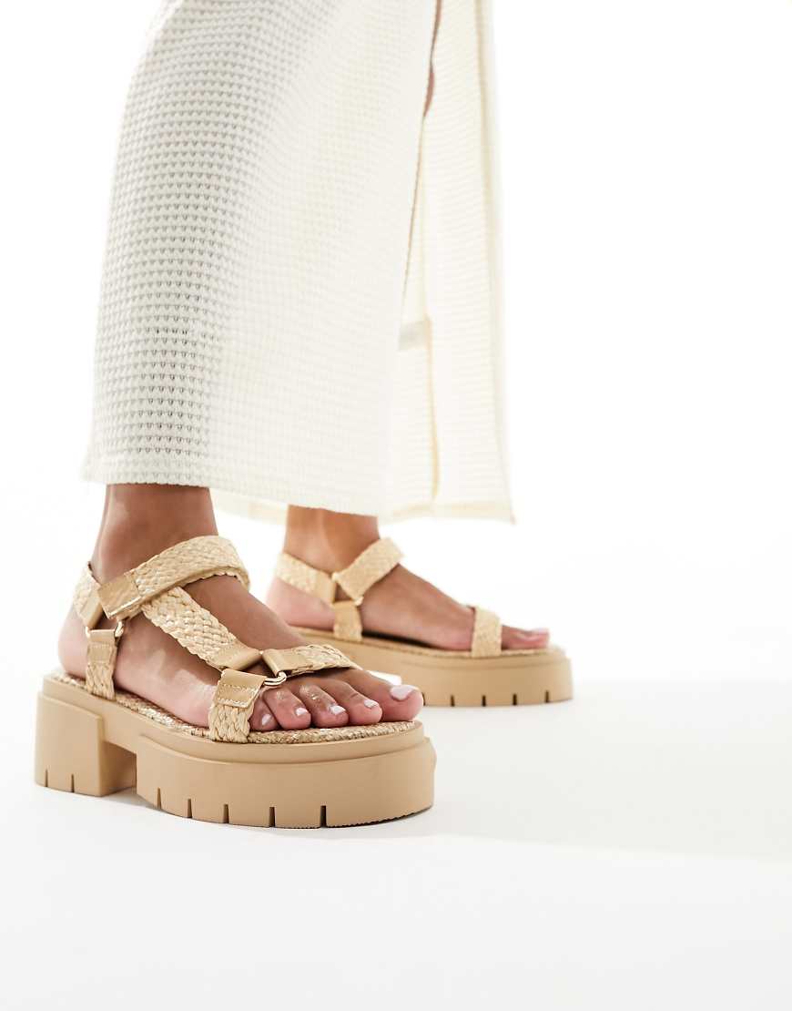 Public Desire Hazard chunky sandal with raffia in natural-Neutral