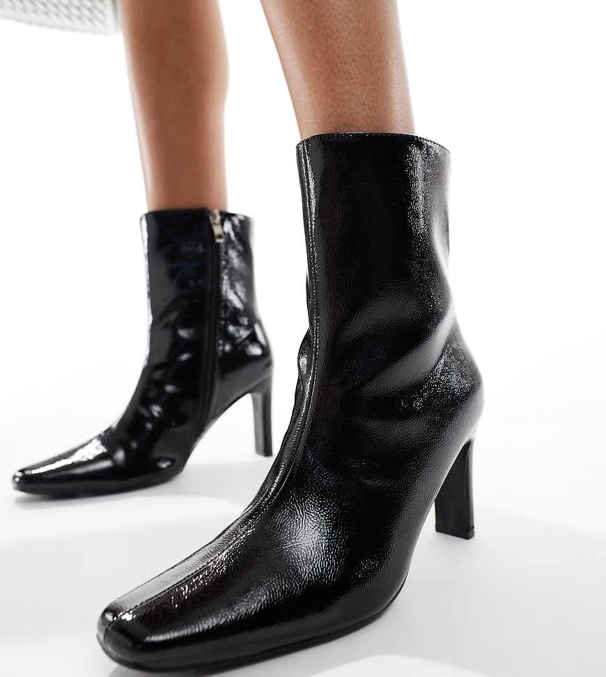 Public Desire Polaris Wide Fit sqaure toe heeled ankle boots in black