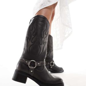 Steve Madden Bloom leather pull on biker knee boots in grey