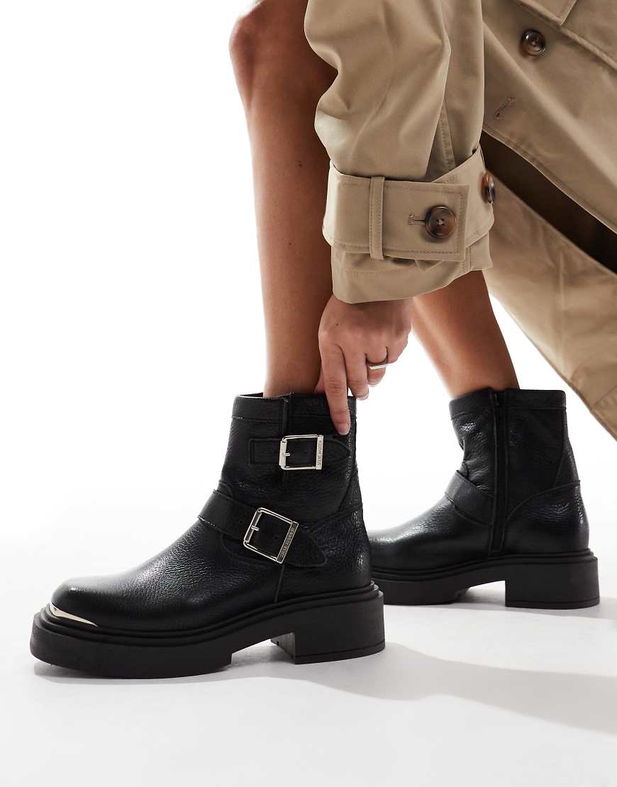 Steve Madden Choice Buckle Ankle Boot in Black Leather