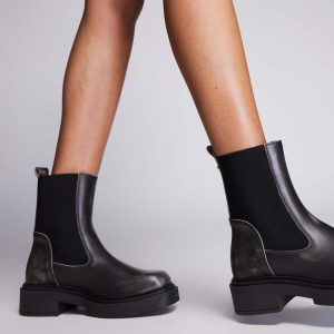 Steve Madden Churro Chelsea Ankle Boot in Dark Grey Leather