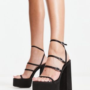 Steve Madden Elavator platform sandals in black satin
