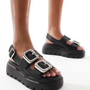 Steve Madden Transporter chunky sandal with buckles in black