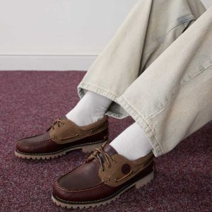 Timberland 3 eye classic boat shoe in two tone burgundy leather-Red