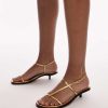 Topshop Inaya premium leather strappy kitten heel sandals in gold