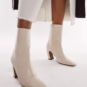 Topshop Nyla ankle boots with angled block heel in white