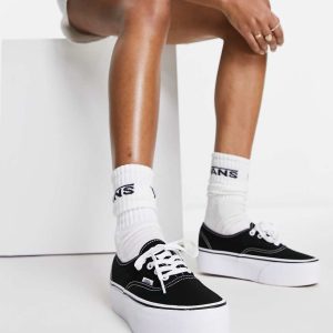 Vans Authentic Stackform Platform trainers in black and white
