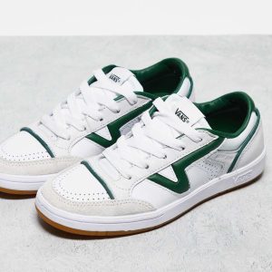 Vans Lowland trainers in white and green with gum sole