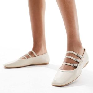schuh Lianna multi buckle ballet flats in off white