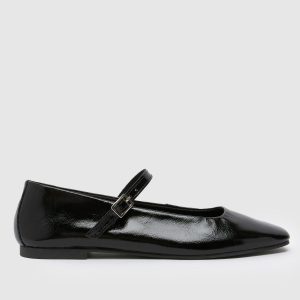 schuh layna leather ballerina flat shoes in black